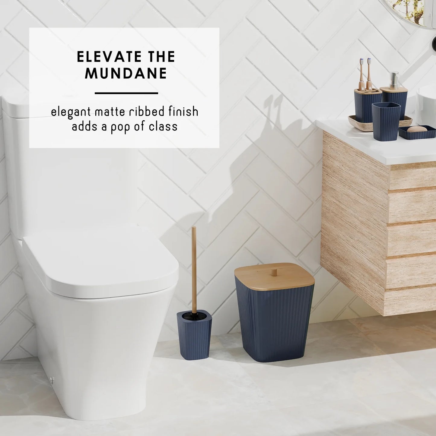20 Piece Bamboo Bathroom Sets, Navy Blue Bathroom Accessories Sets for Minimalistic Bathroom Décor