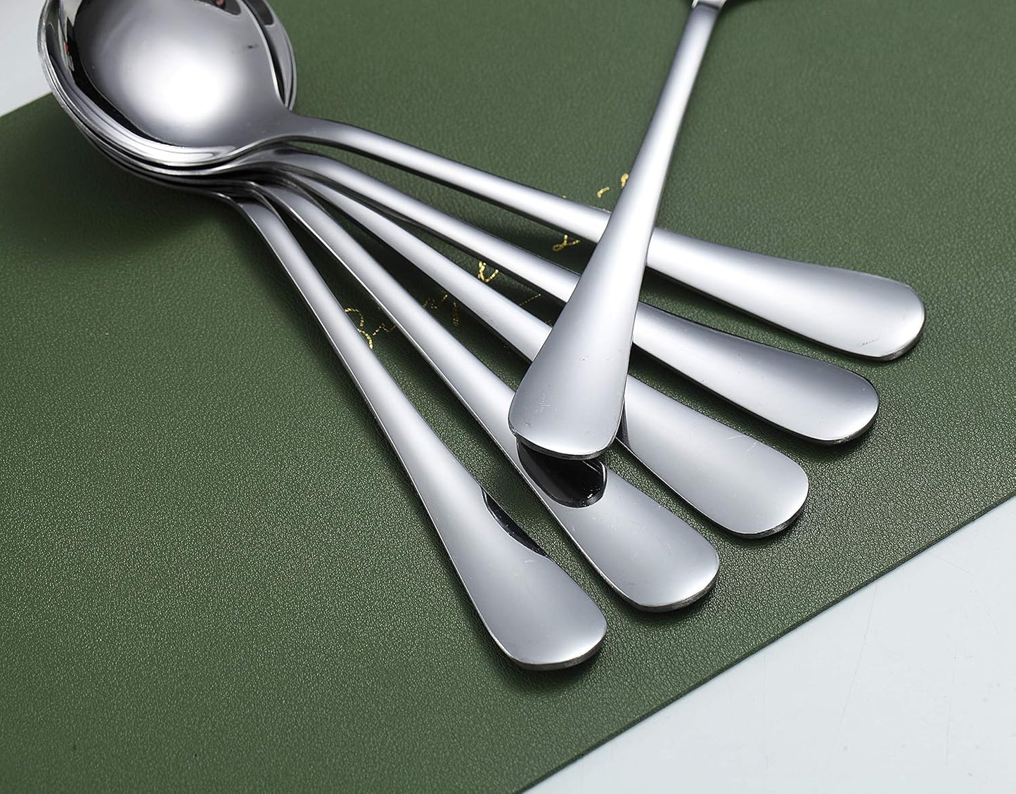 6-Piece Stainless Steel round Soup Spoons - Dinner & Table Spoons, Silverware Set, Dishwasher Safe