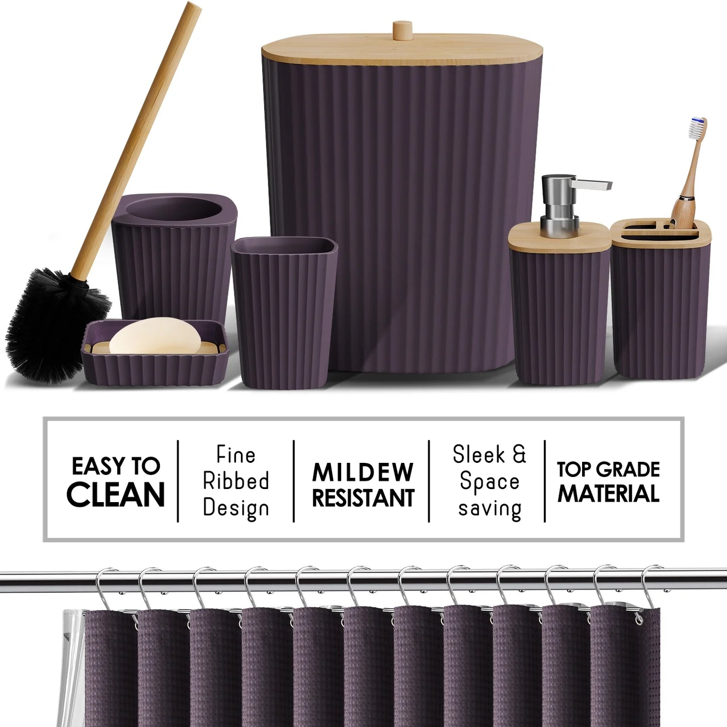 24 Piece Bamboo Bathroom Sets, Purple Bathroom Accessories Set and Shower Caddy Set