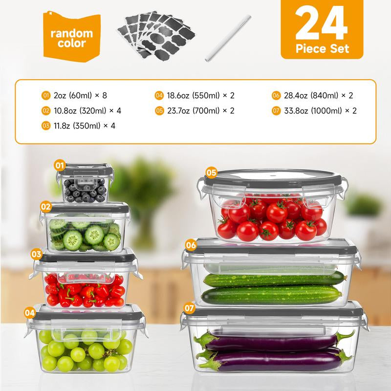 Essential 24-Piece Food Storage Box Set with 24 Lids & 24 Containers Sealed Plastic Utensil Set for Pantry Travel Outdoor Picnic Kitchen Tidying Includes Labels Markings 48-Piece Set