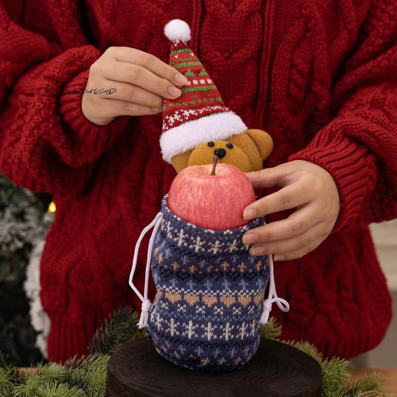 Christmas Knitted Gift Bags Set Apple Doll Elk Santa Bear Design Candy Storage Xmas Party Favors New Year Holiday Gifts