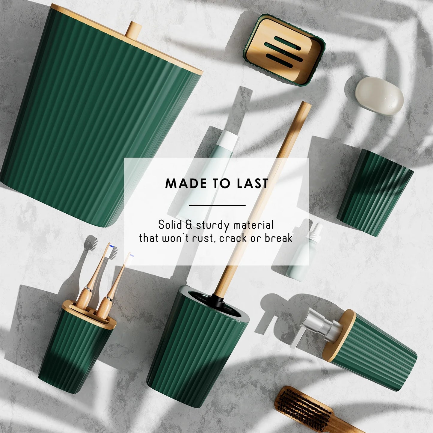 22 Piece Bamboo Bathroom Sets, Hunter Green Bathroom Accessories Sets for Minimalistic Bathroom Décor