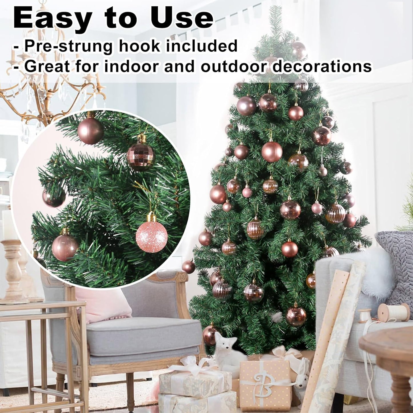 Christmas Balls Ornaments for Xmas Tree - Shatterproof Christmas Tree Decorations Small Hanging Ball Rose Gold 1.6 Inch X 36 Pack