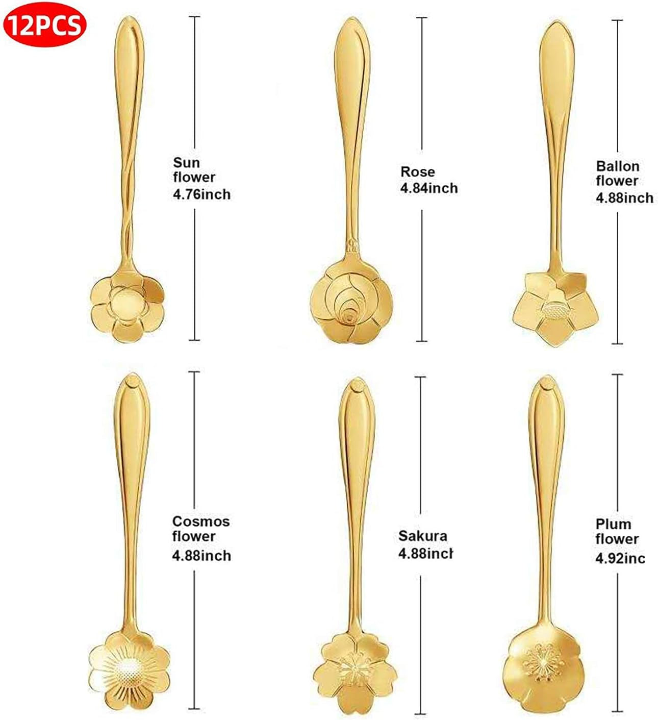 Stainless Steel Creative Flower Coffee Spoon Soup Spoons Sugar Spoons, Ice-Cream Tea Stirring Spoons 4.8 Inches Retro Dessert Demitasse Espresso Spoons Cutlery Kitchen Tableware-Set of 12