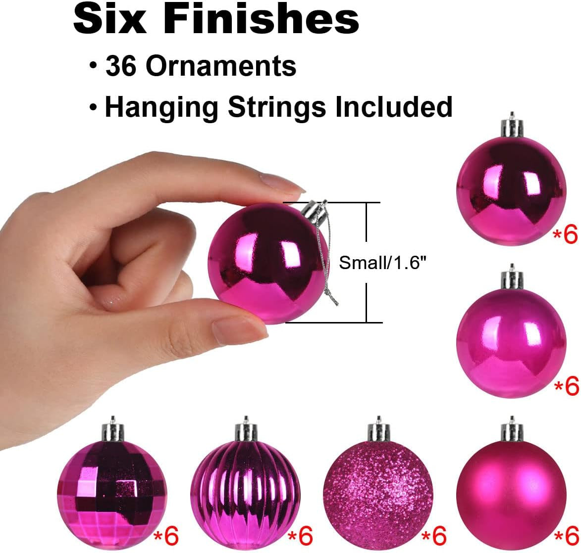 Fuchsia 1.6" Small Christmas Balls Christmas Tree Decoration Ornaments Shatterproof Hanging Balls for Birthday Halloween Holiday Wedding Decorations Set of 36Pcs