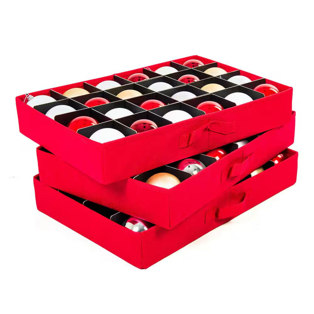 3-Drawer Christmas Ornament Storage Box (72 Ornaments) - Red