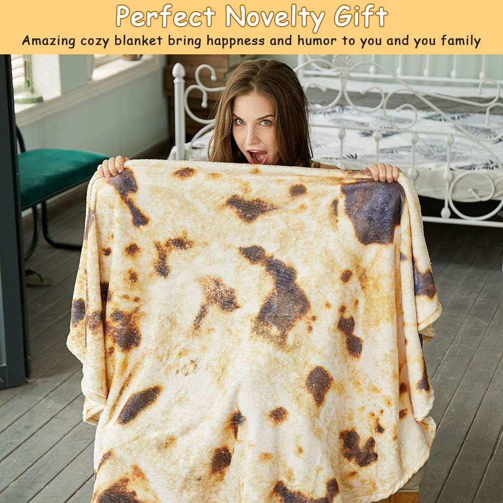 Burritos Tortilla Throw Blanket, Tortilla Wrap Blanket, Novelty Tortillas round Giant round Soft Blankets for Adults and Kids (Brown, 80 Inches)
