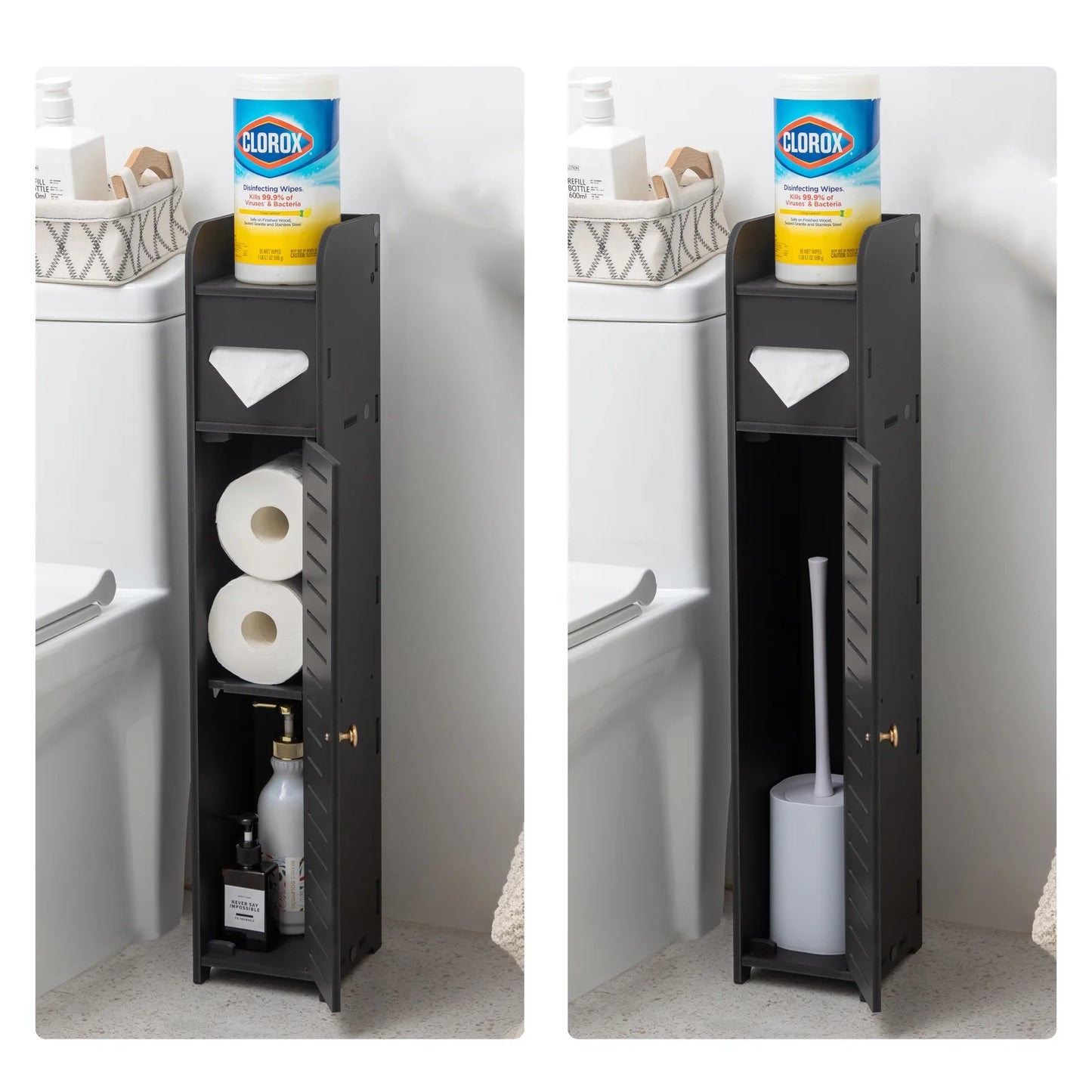 Slim Bathroom Storage Cabinet,Narrow Bathroom Stand,Black