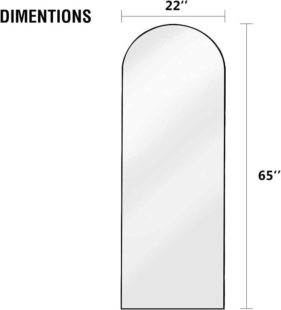 Full Length Mirror, 65"X22" Arched Full Body Mirror, Hanging, Leaning or Standing, Wall Mounted for Bedroom Living Room, Black