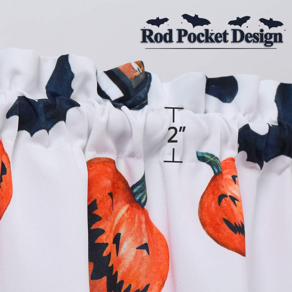 Halloween Kitchen Curtains 45 Inch Length, Pumpkins/Bats/Witch Hat/Lanterns Printed Halloween Decorations Short Tier Curtain Cafe Kitchen Curtains