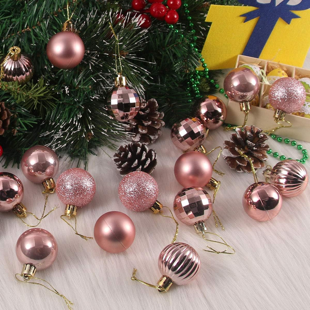 Christmas Balls Ornaments for Xmas Tree - Shatterproof Christmas Tree Decorations Small Hanging Ball Rose Gold 1.6 Inch X 36 Pack