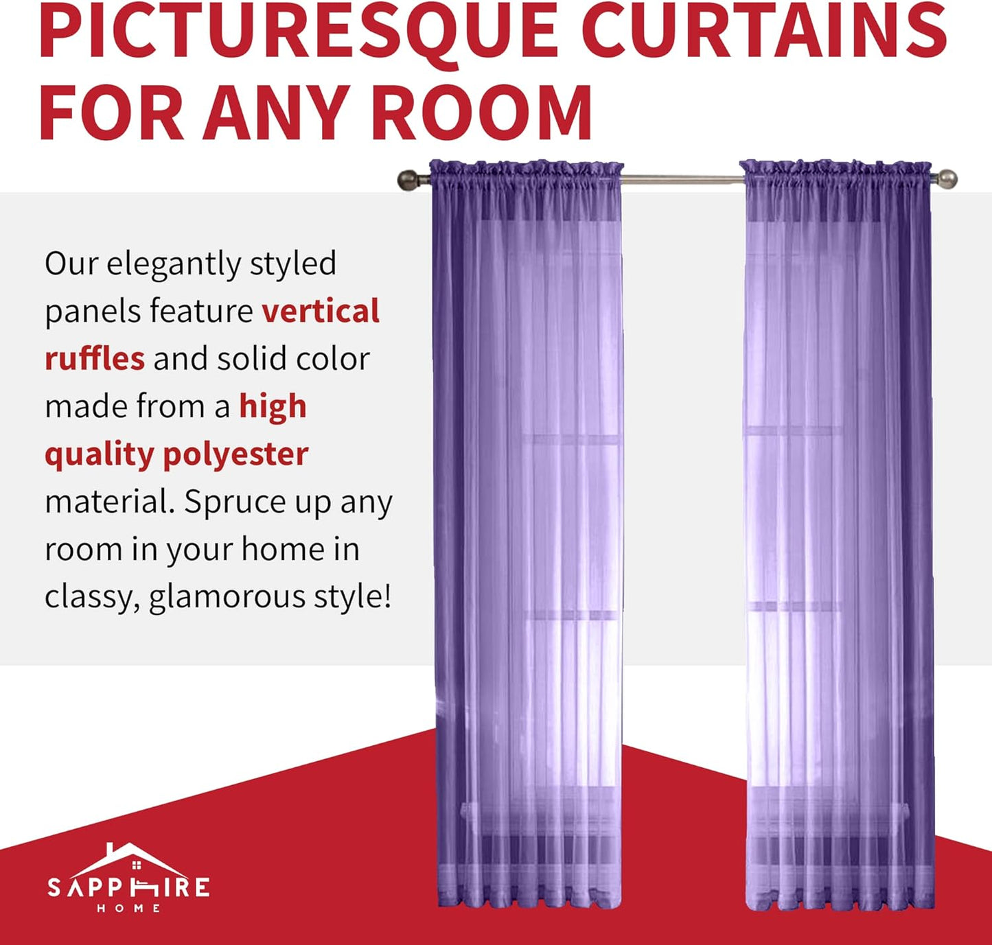 Purple Sheer Curtains - 84 Inches Length, 2 Panels Set Sheer Drapes, Light Filtering Textured Window Curtain for Living Room, Bedroom, Kitchen, and Dining Room - 54"X84", Purple