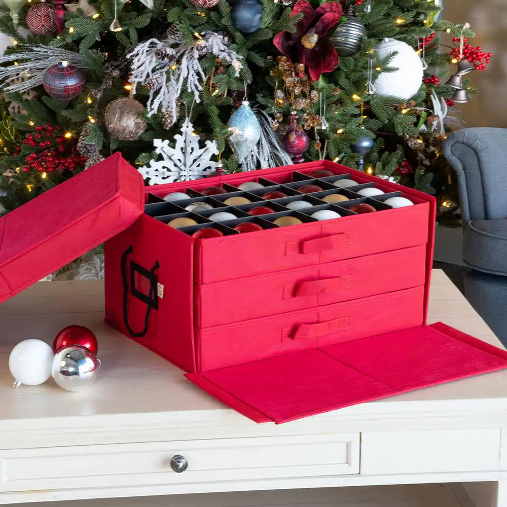 3-Drawer Christmas Ornament Storage Box (72 Ornaments) - Red