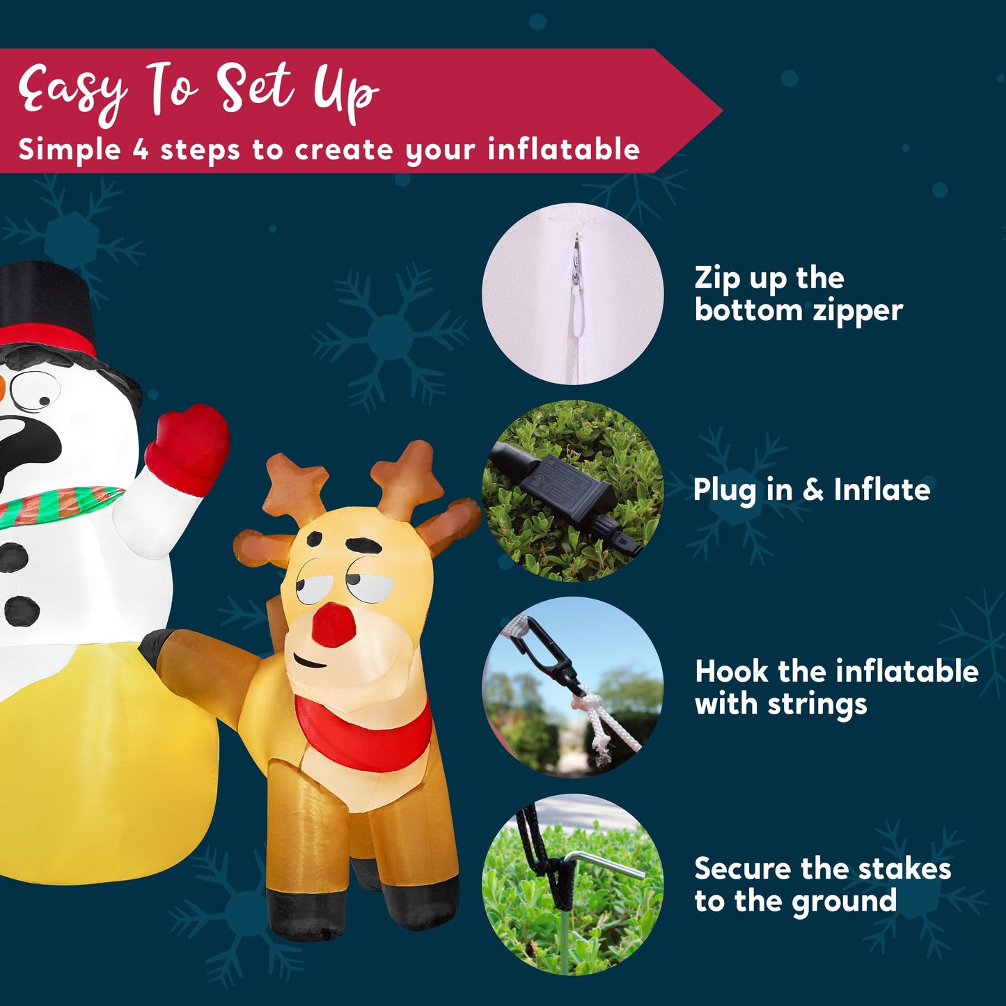 6.6 Ft Christmas Inflatables Reindeer Snowman Outdoor Decorations,Christmas Reindeer Peeing on Snowman Blow Ups Yard with Built-In Leds for Holiday Party Garden Lawn Decor