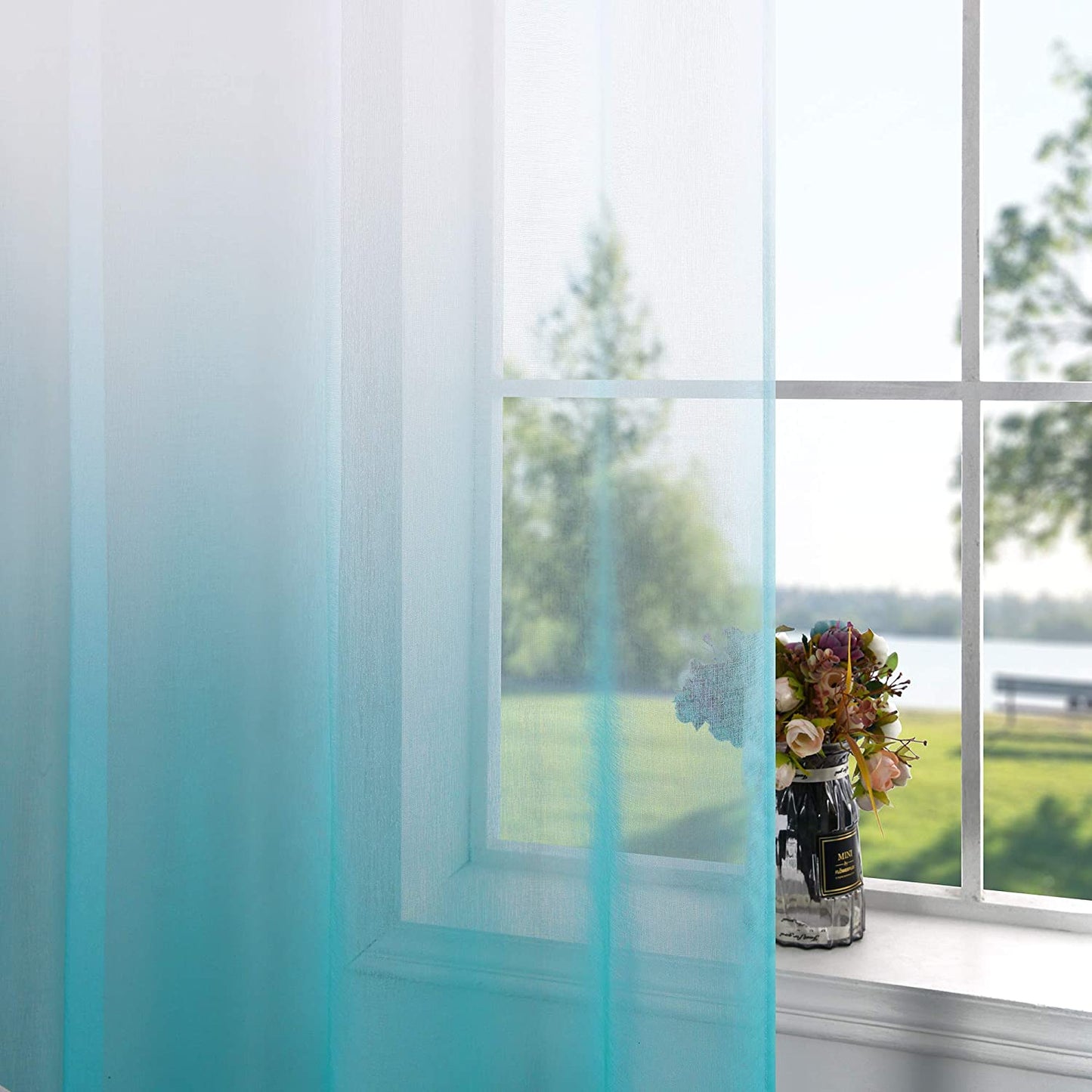Teal Curtains 84 Inch Length for Bedroom Coastal Decor Pair Set 2 Panels Ombre Aqua Blue Turquoise Gradient Grommet Window Sheer Transparent Beach Curtains for Living Room Dining 52X84 Long