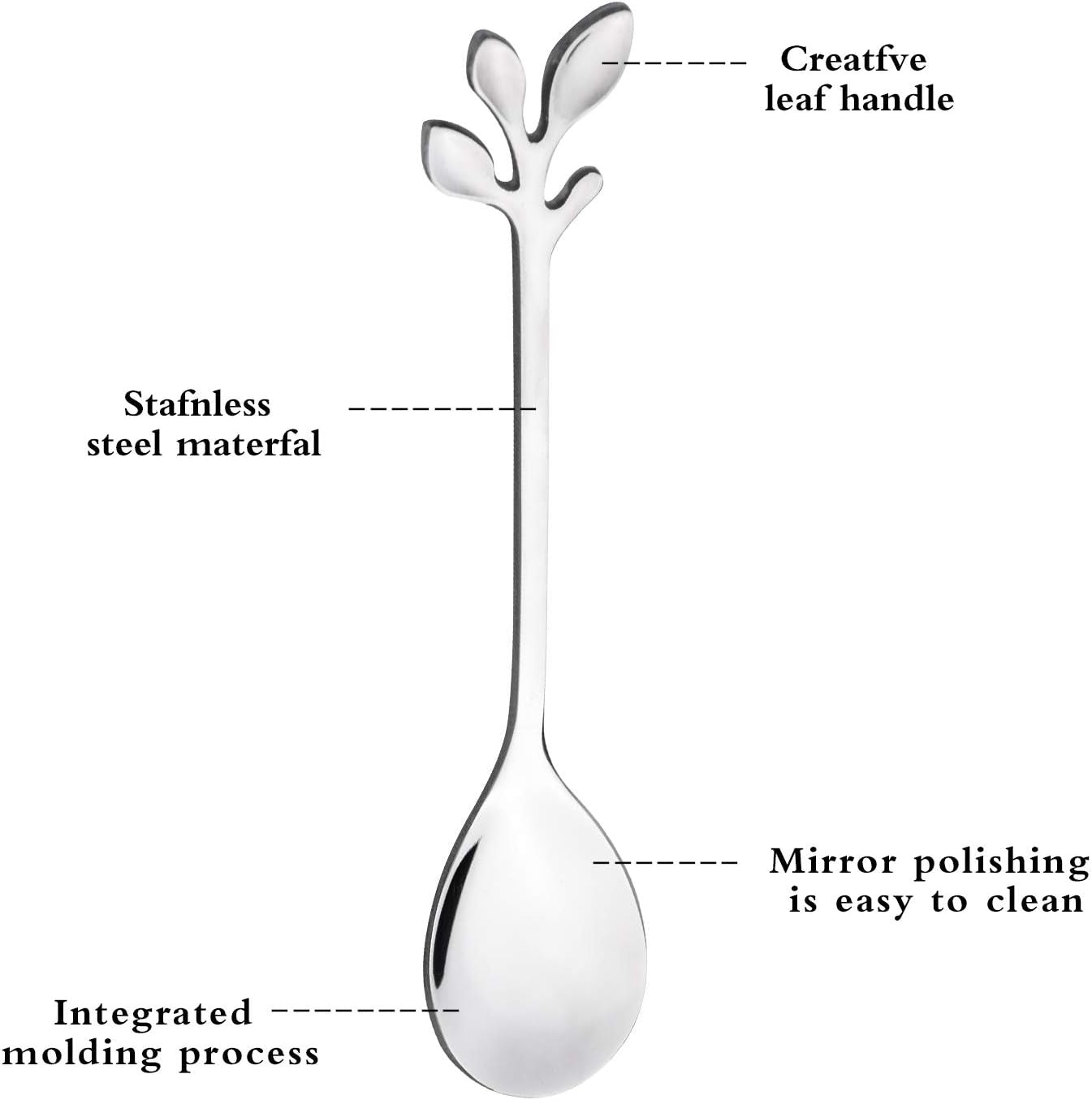 12-Pack Stainless Steel Creative Coffee & Dessert Spoons, 4.8 Inches (Silver, Style 4)
