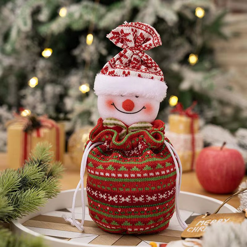 Christmas Knitted Gift Bags Set Apple Doll Elk Santa Bear Design Candy Storage Xmas Party Favors New Year Holiday Gifts