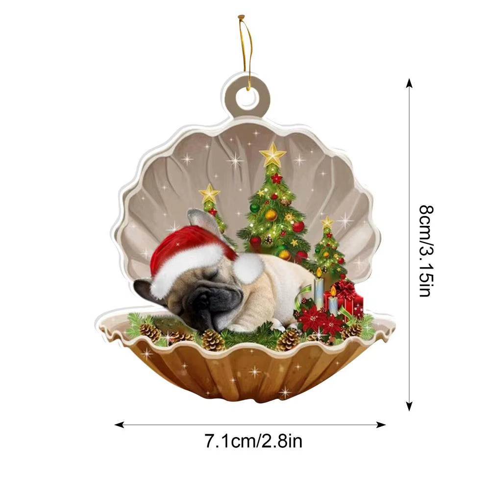 2024 2D Shell Christmas Dog Oranments Xmas Tree Flat Hanging Pendant Merry Navidad Decor Natal Gift for Kids Noel Happy New Year