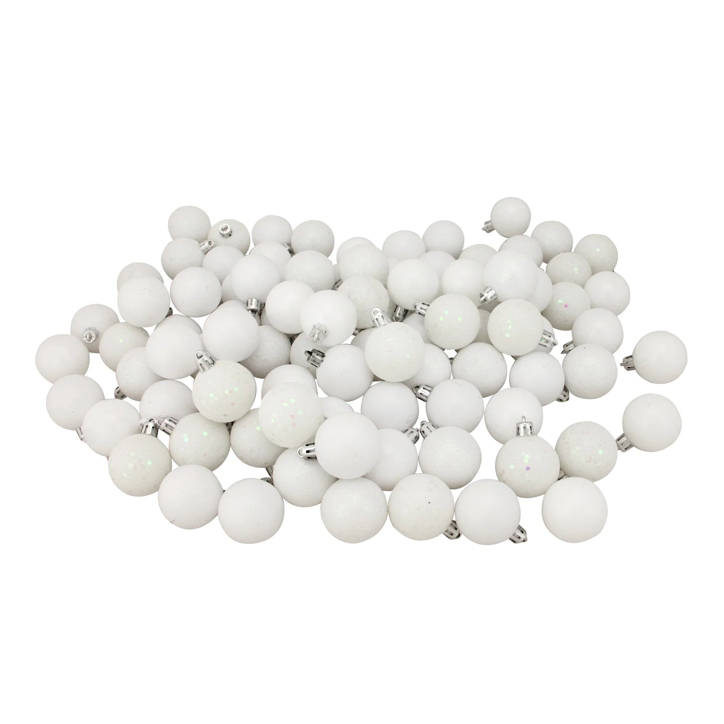 96Ct White Shatterproof 4-Finish Christmas Ball Ornaments 1.5" (40Mm)