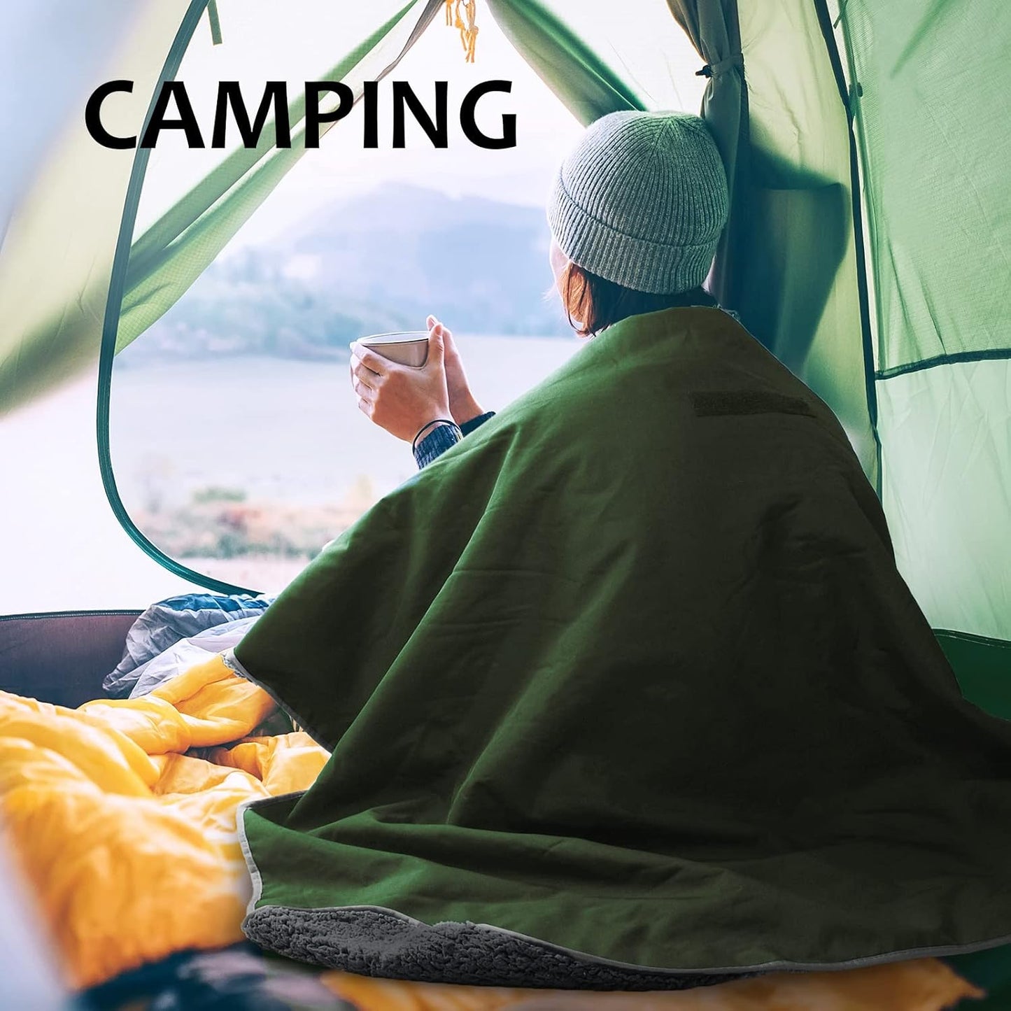 Large Waterproof Outdoor Blanket, Soft Warm Windproof Stadium Blanket with Sherpa Fleece and Foldable for Outdoor Sport, Baseball, Football, Beach, Concerts, Car