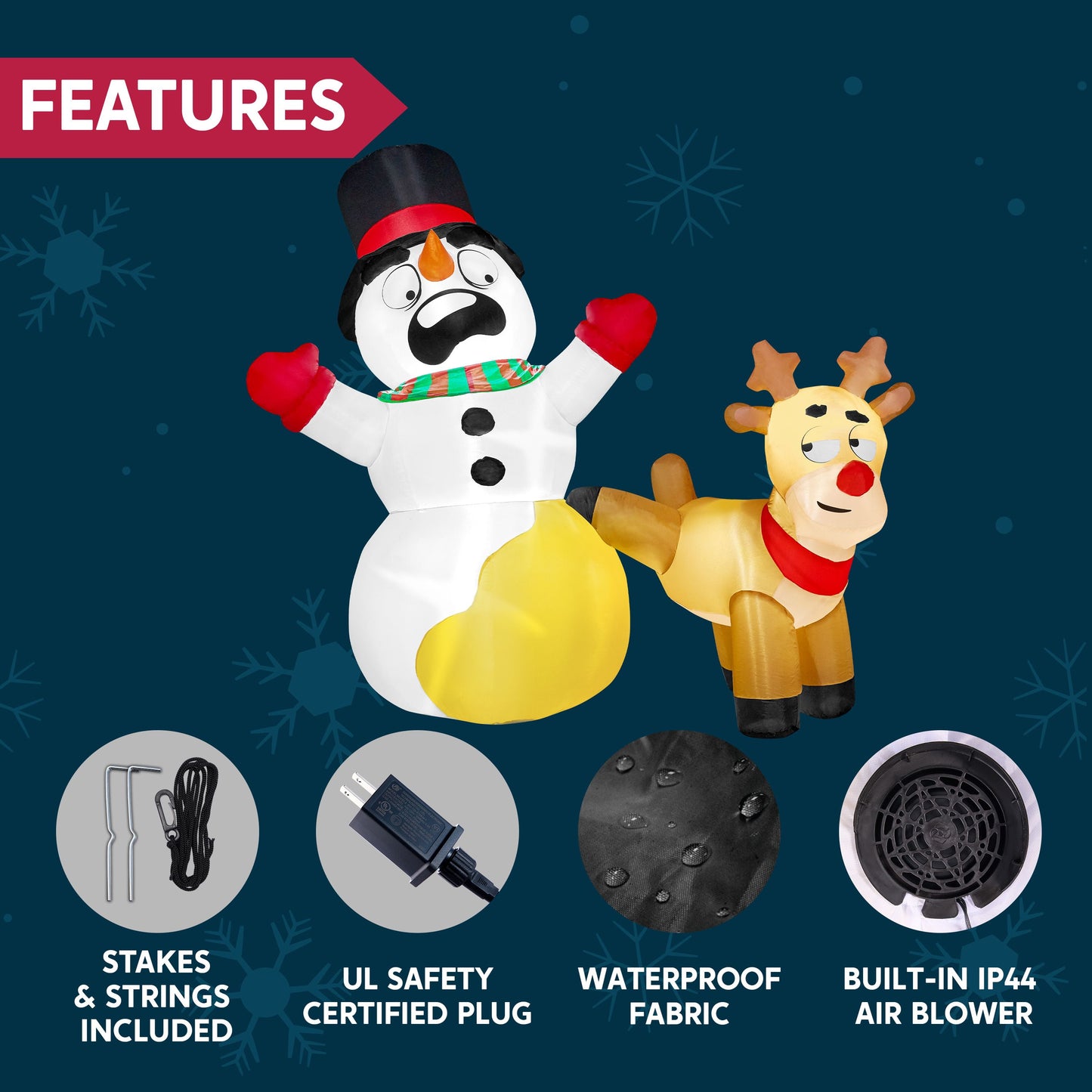 6.6 Ft Christmas Inflatables Reindeer Snowman Outdoor Decorations,Christmas Reindeer Peeing on Snowman Blow Ups Yard with Built-In Leds for Holiday Party Garden Lawn Decor