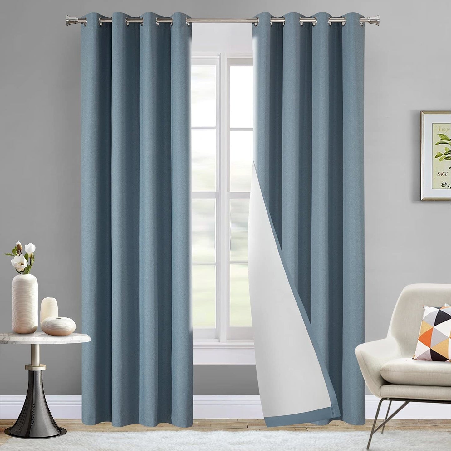 LOYOLADY Teal Blackout Curtains 96 Inches Long 2 Panels Set Thermal Insulated...