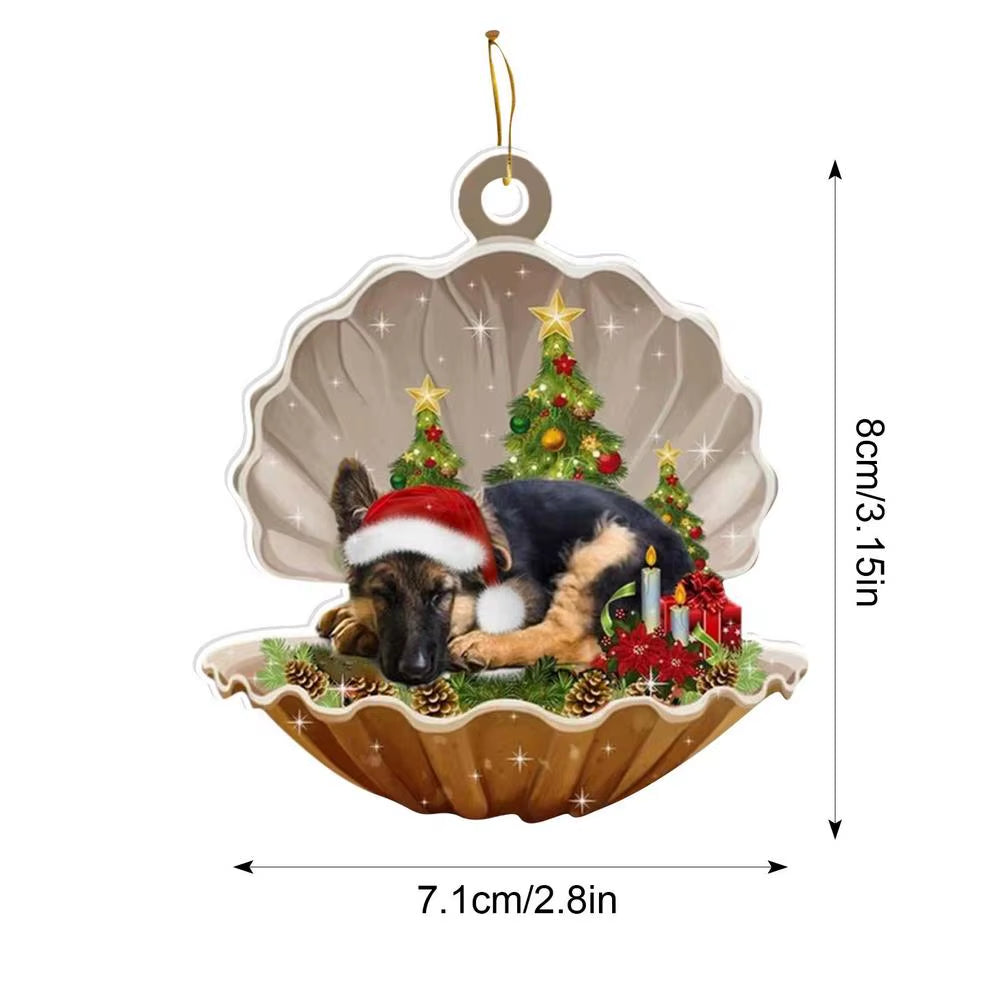 2024 2D Shell Christmas Dog Oranments Xmas Tree Flat Hanging Pendant Merry Navidad Decor Natal Gift for Kids Noel Happy New Year
