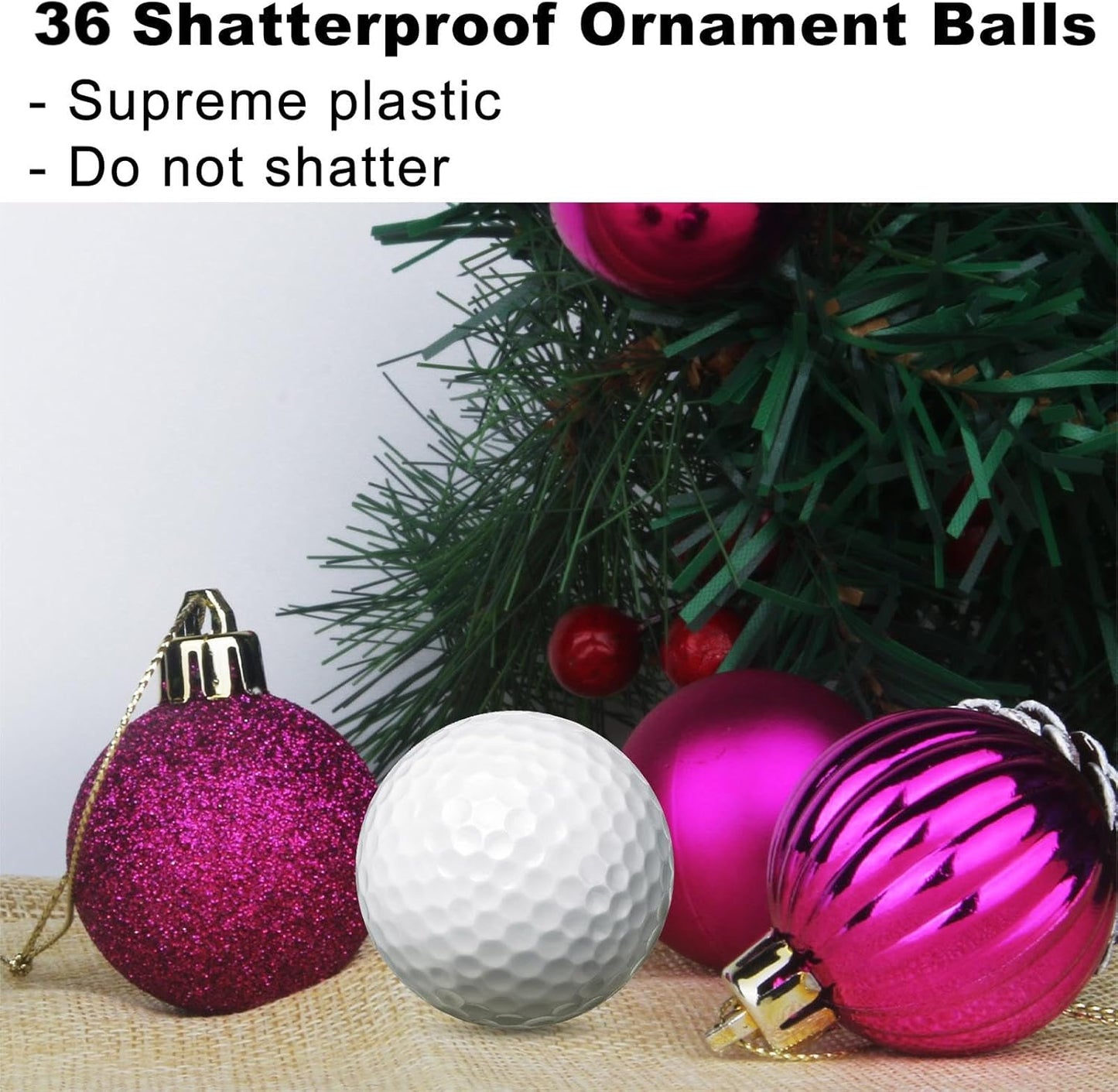 Fuchsia 1.6" Small Christmas Balls Christmas Tree Decoration Ornaments Shatterproof Hanging Balls for Birthday Halloween Holiday Wedding Decorations Set of 36Pcs