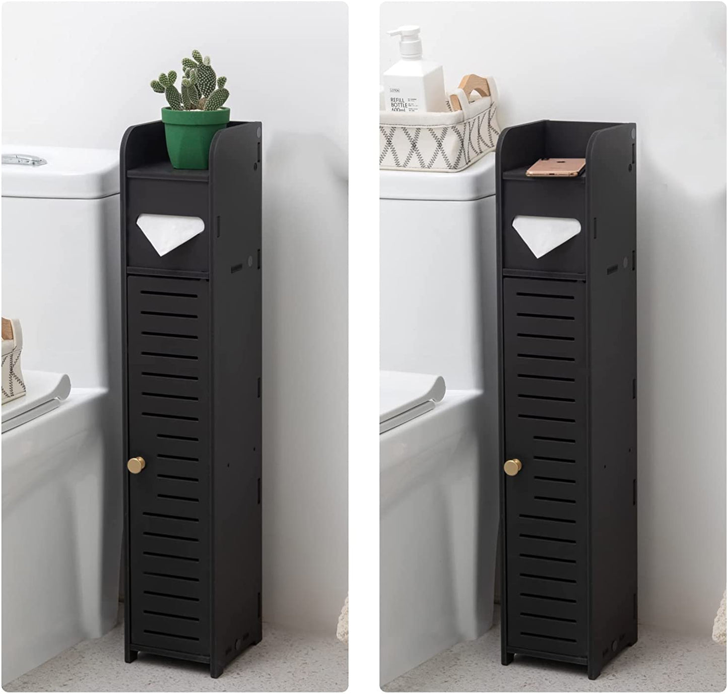 Small Bathroom Storage Cabinet: Bathroom Toilet Paper Cabinet Fit for Small Roll,Black