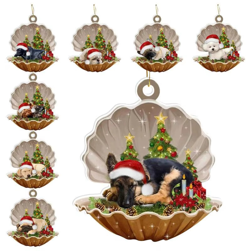 2024 2D Shell Christmas Dog Oranments Xmas Tree Flat Hanging Pendant Merry Navidad Decor Natal Gift for Kids Noel Happy New Year