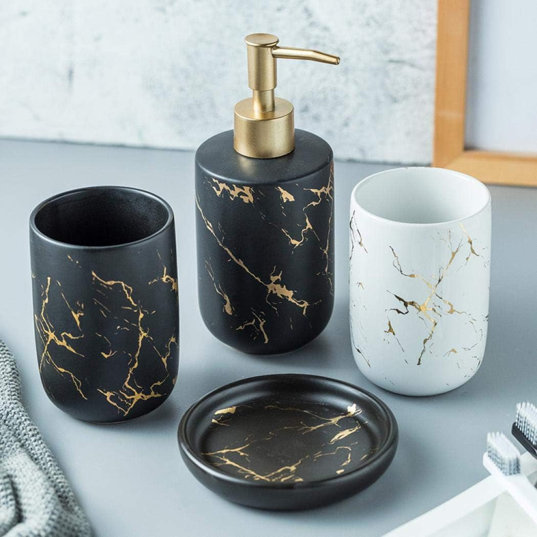 Bathroom Accessory Set Ceramics Bathroom Set Accessories Complete Set Vanity Countertop Accessory Set Includes Soap Dish Lotion Dispenser Tumblers (White(Three Piece))