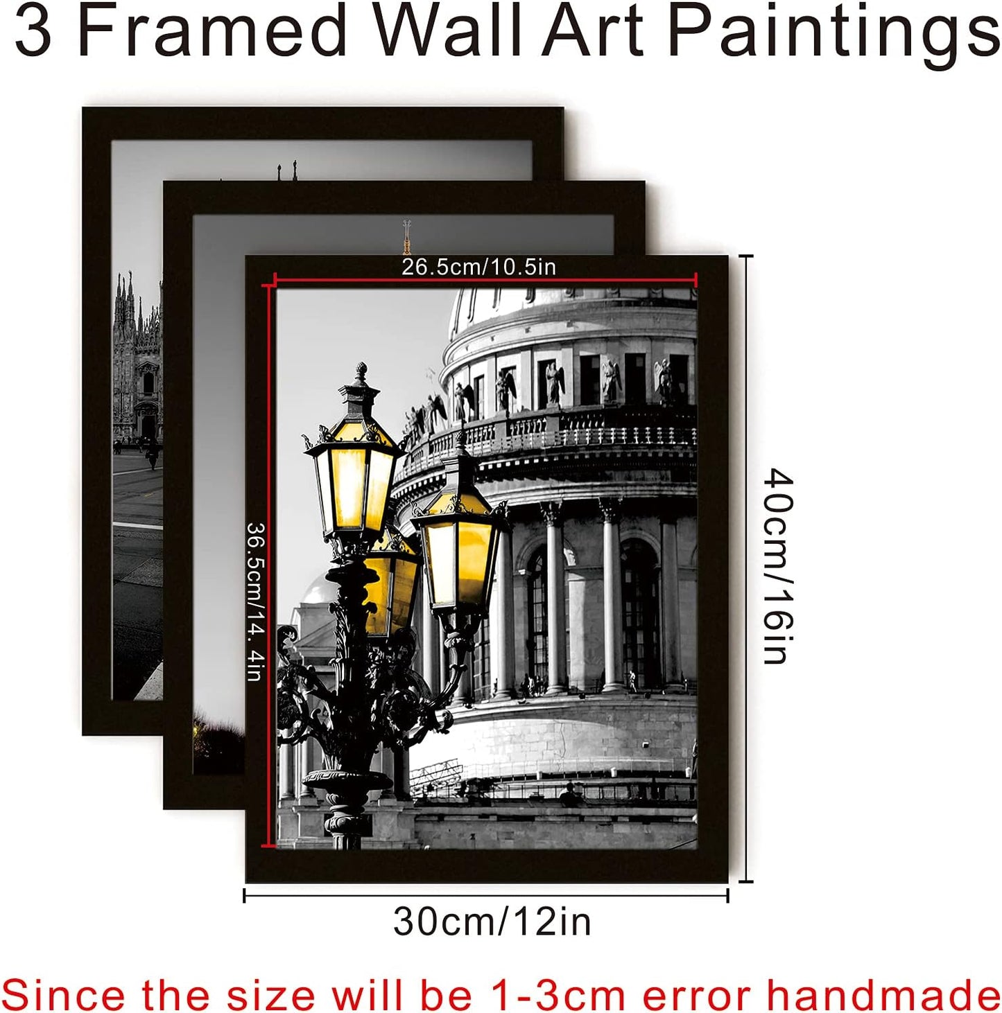 Framed Paris Wall Art Set of 3-12 X 16 Inch Black White Eiffel Tower Pictures for Bedroom & Living Room Decor | Modern Trendy Parisian Themed Wall Decor