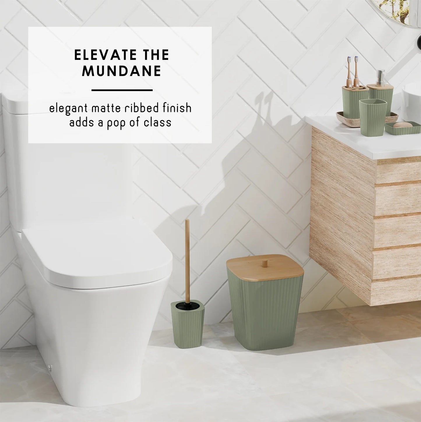 20 Piece Bamboo Bathroom Sets, Sage Green Bathroom Accessories Set for Minimalistic Bathroom Décor