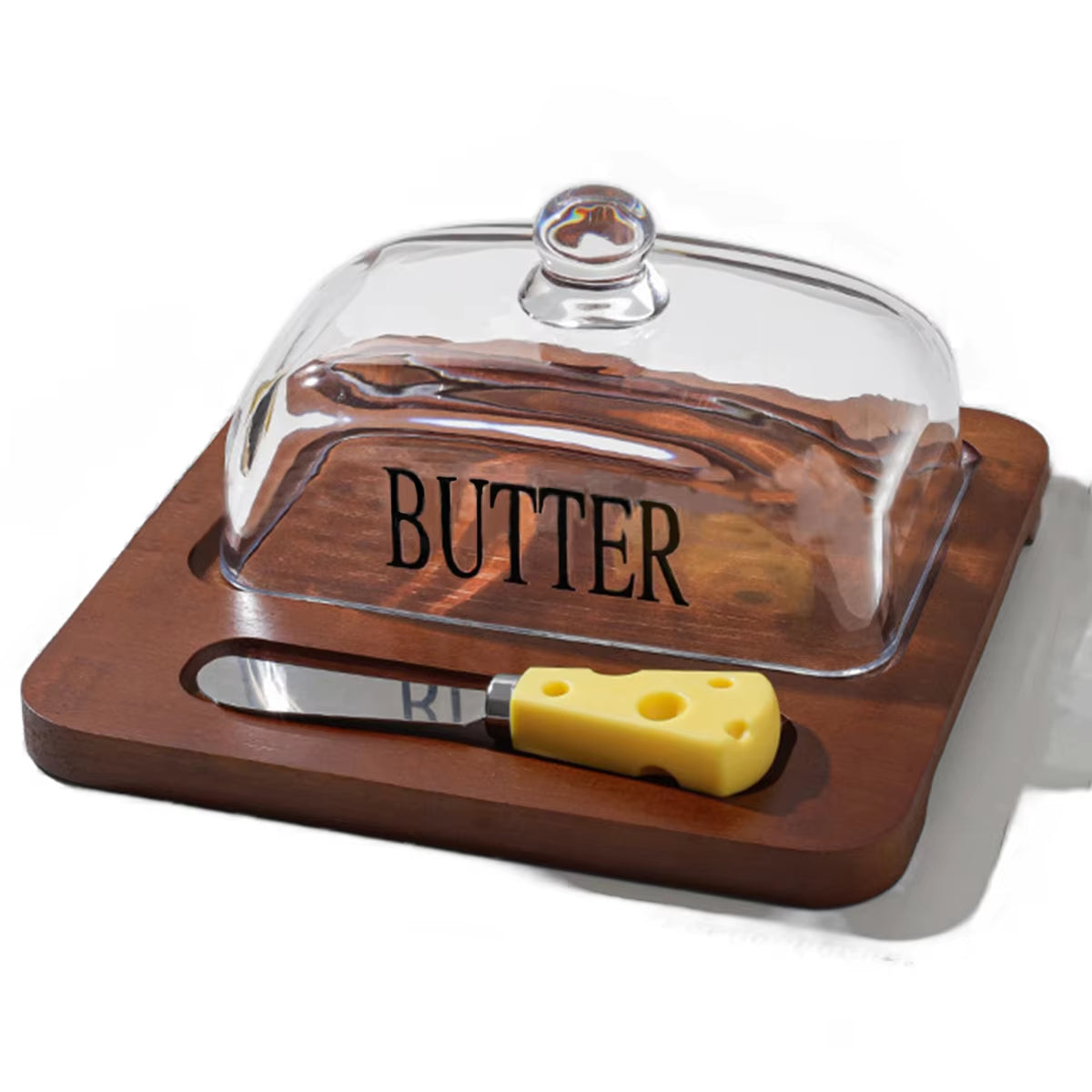 Bamboo Butter Dish with Glass Lid and Cutter, Reusable Butter Storage Dish Butter Case, Butter Container, Kitchen Tool