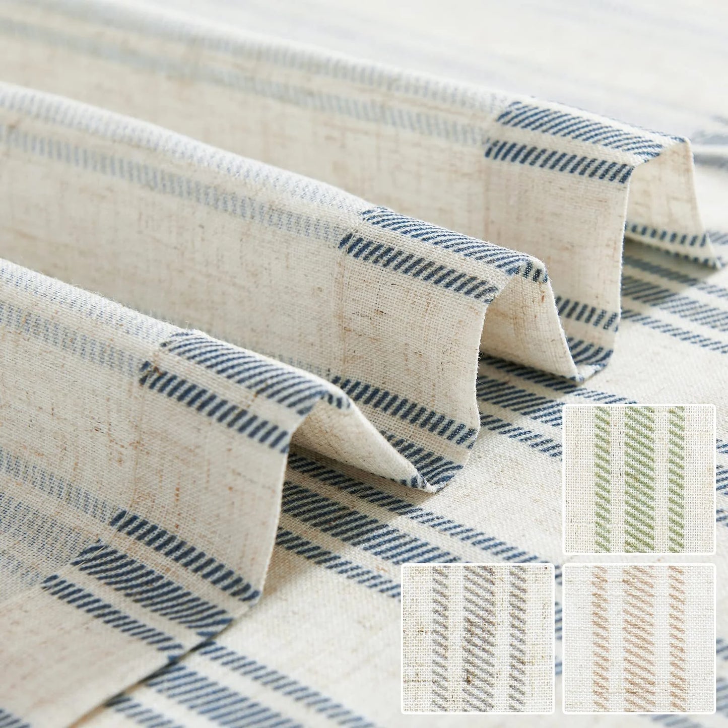 Blue Striped Curtains Linen Farmhouse Living Room Curtains Ticking Stripe Curtains Rustic Pinstripe Curtains Grommet 2 Panels 50" X 63"