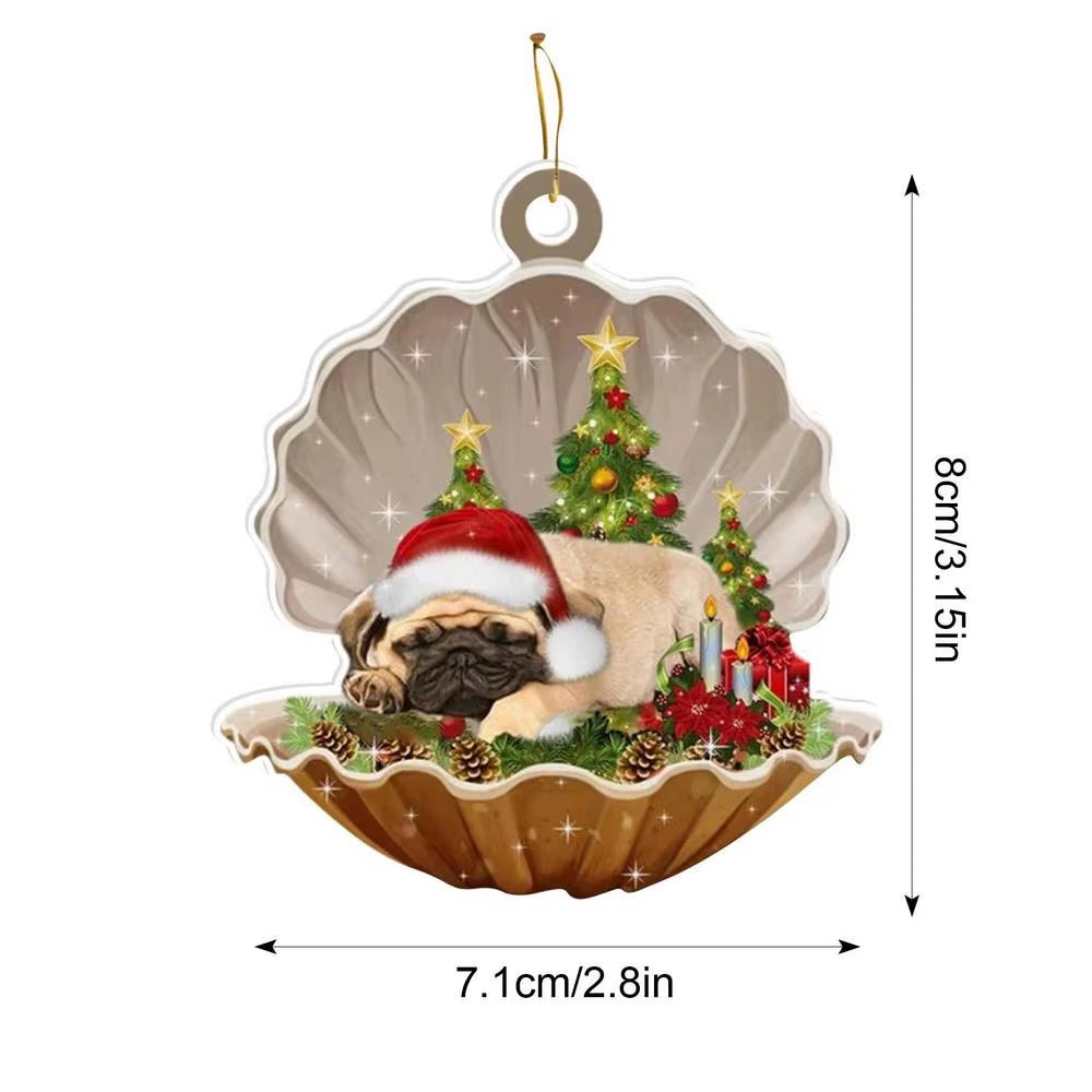 2024 2D Shell Christmas Dog Oranments Xmas Tree Flat Hanging Pendant Merry Navidad Decor Natal Gift for Kids Noel Happy New Year