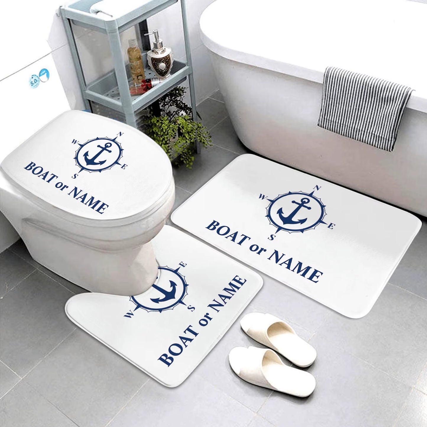 Dark Blue Nautical Series Bathroom Mats Bathroom Mats Three-Piece Set Bathroom Rugs and Mats Bathroom Products Can Be Customized