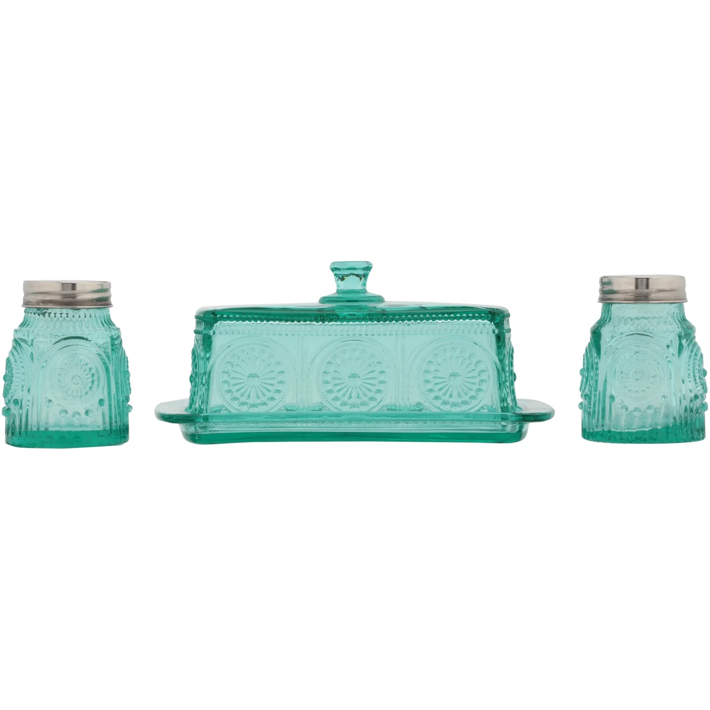 Adeline Glass Butter Dish with Salt and Pepper Shaker Set