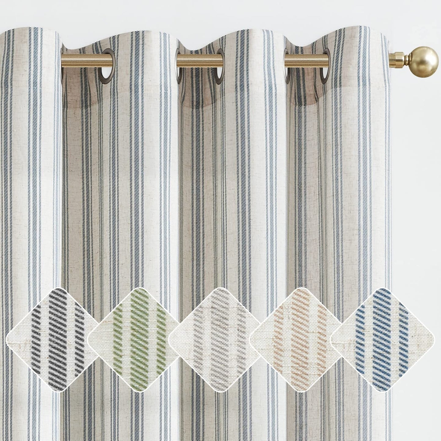 Blue Striped Curtains Linen Farmhouse Living Room Curtains Ticking Stripe Curtains Rustic Pinstripe Curtains Grommet 2 Panels 50" X 63"