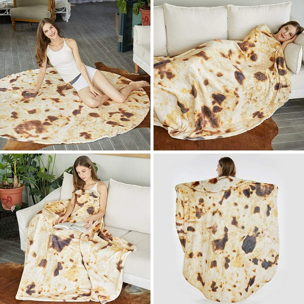 Burritos Tortilla Throw Blanket, Tortilla Wrap Blanket, Novelty Tortillas round Giant round Soft Blankets for Adults and Kids (Brown, 80 Inches)