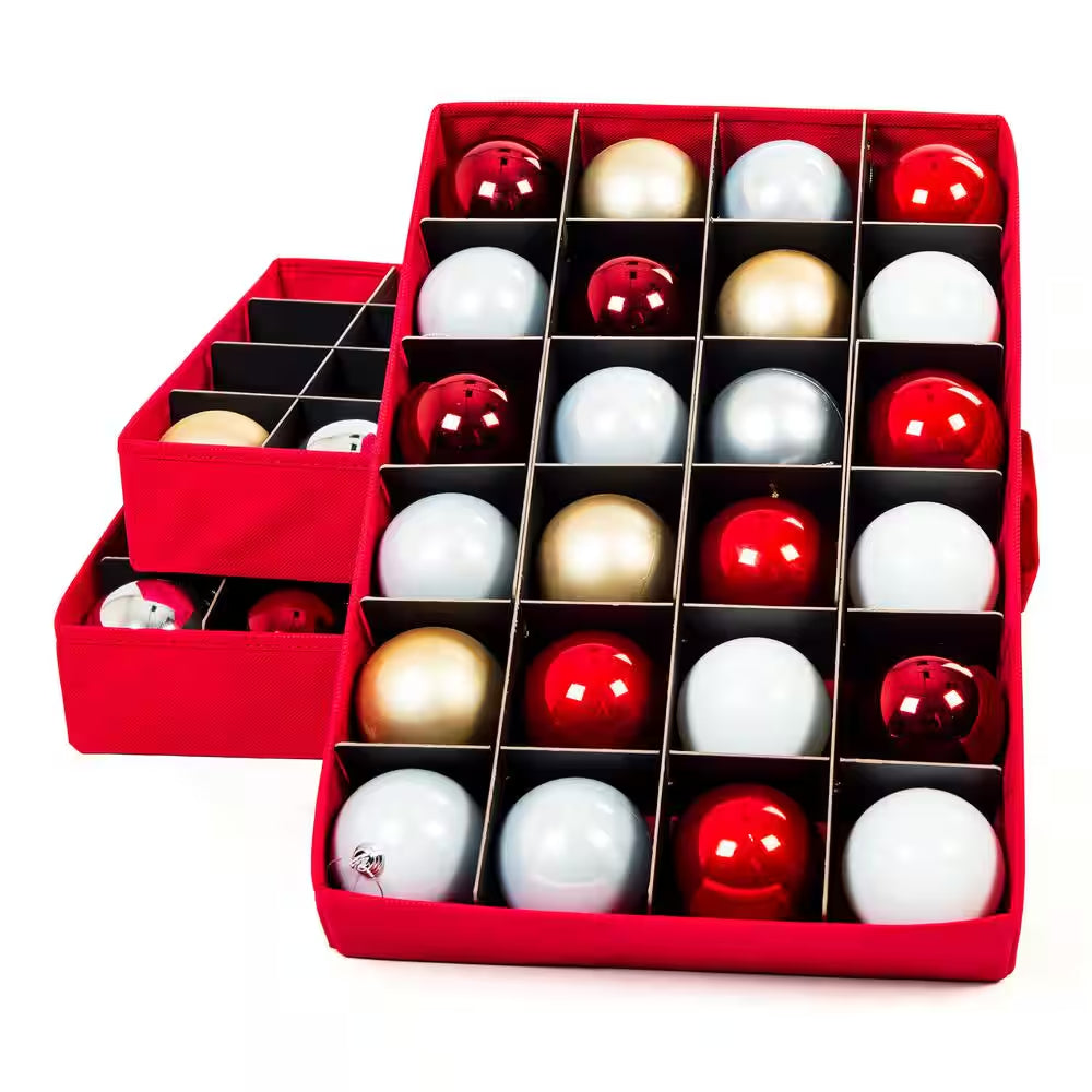 3-Drawer Christmas Ornament Storage Box (72 Ornaments) - Red