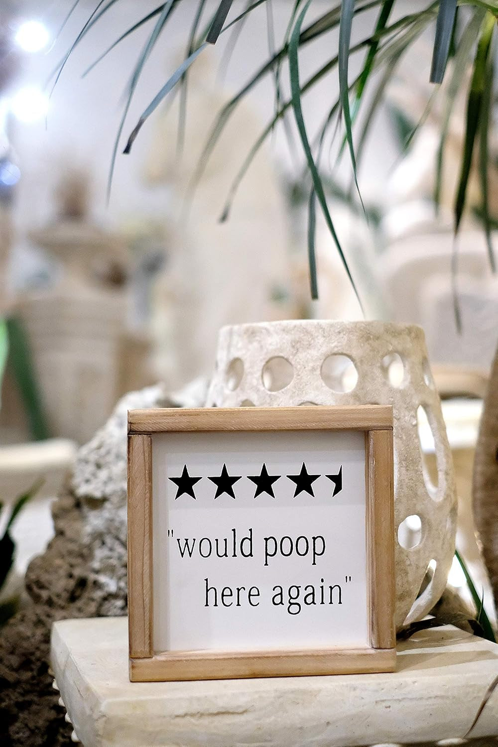 Would Poop Here Again Funny Half Bath Sign | Farmhouse Bathroom Wall Decor | Bathroom Humor Sign Plaque