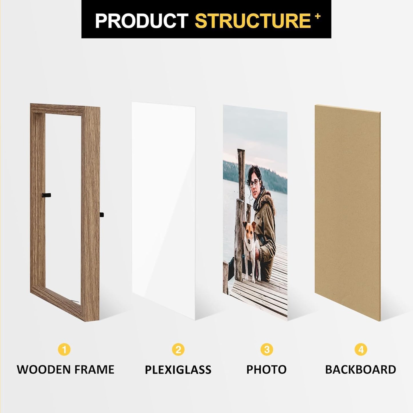 4X6 Double Picture Frame Wooden Hinged Photo Frame Definition Glass Stand Vertically on Desktop or Tabletop