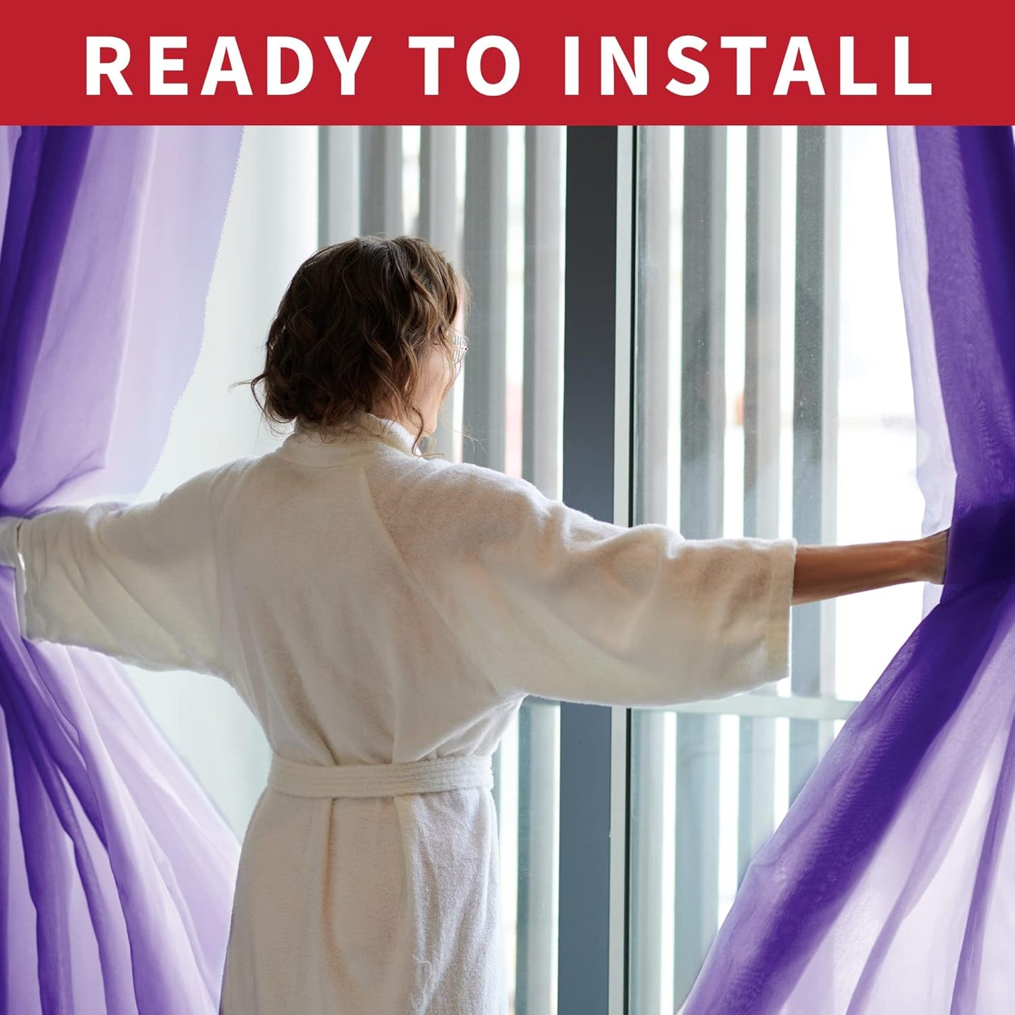 Purple Sheer Curtains - 84 Inches Length, 2 Panels Set Sheer Drapes, Light Filtering Textured Window Curtain for Living Room, Bedroom, Kitchen, and Dining Room - 54"X84", Purple