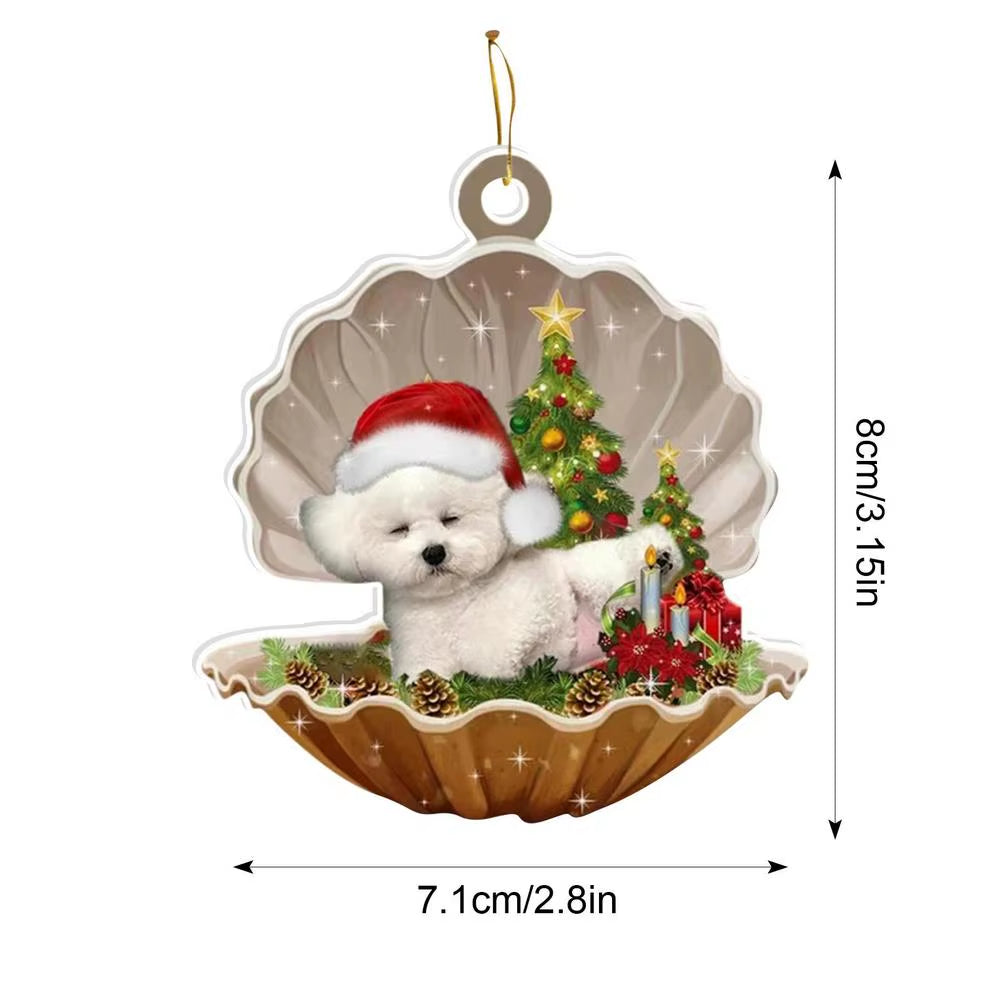 2024 2D Shell Christmas Dog Oranments Xmas Tree Flat Hanging Pendant Merry Navidad Decor Natal Gift for Kids Noel Happy New Year