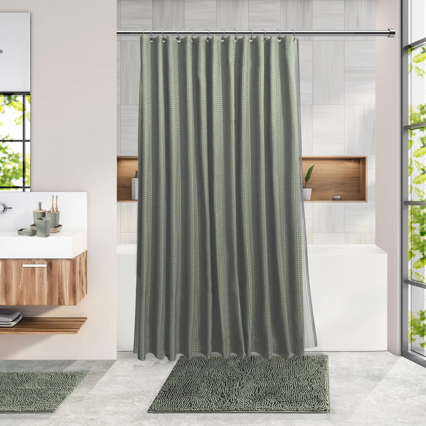 20 Piece Bamboo Bathroom Sets, Sage Green Bathroom Accessories Set for Minimalistic Bathroom Décor