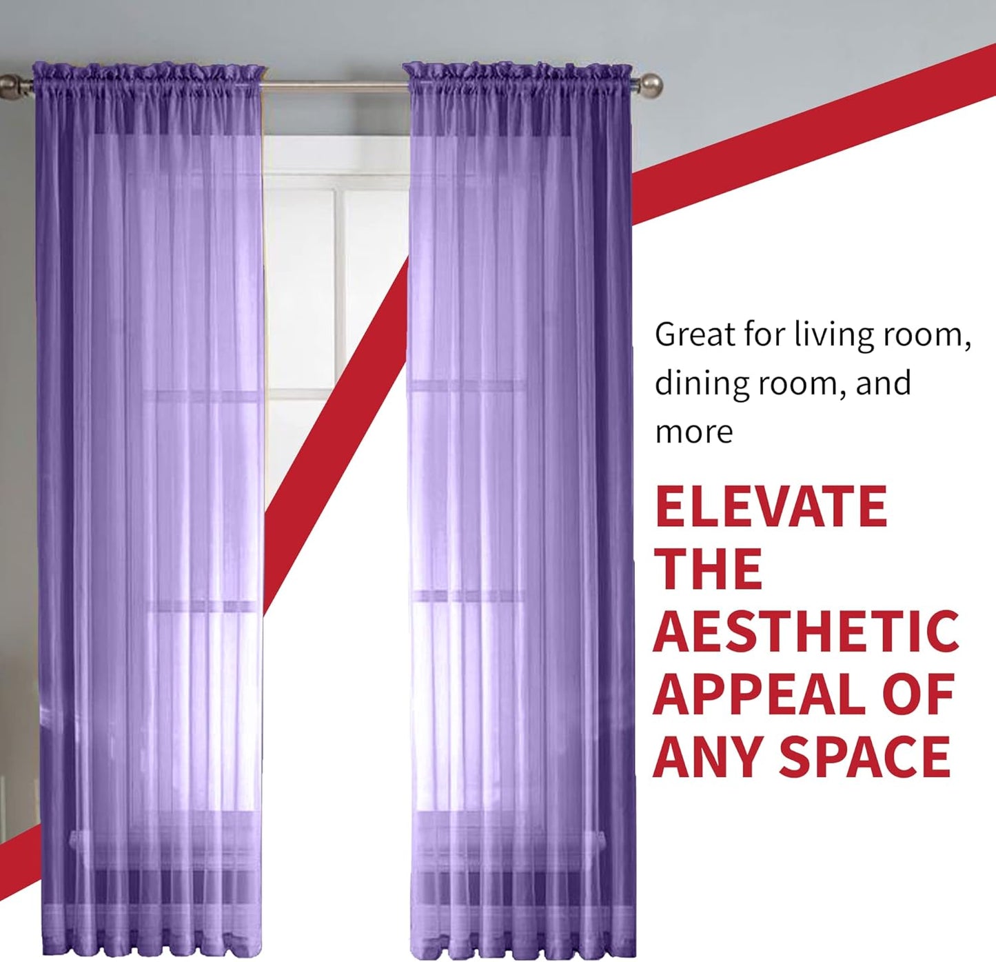Purple Sheer Curtains - 84 Inches Length, 2 Panels Set Sheer Drapes, Light Filtering Textured Window Curtain for Living Room, Bedroom, Kitchen, and Dining Room - 54"X84", Purple