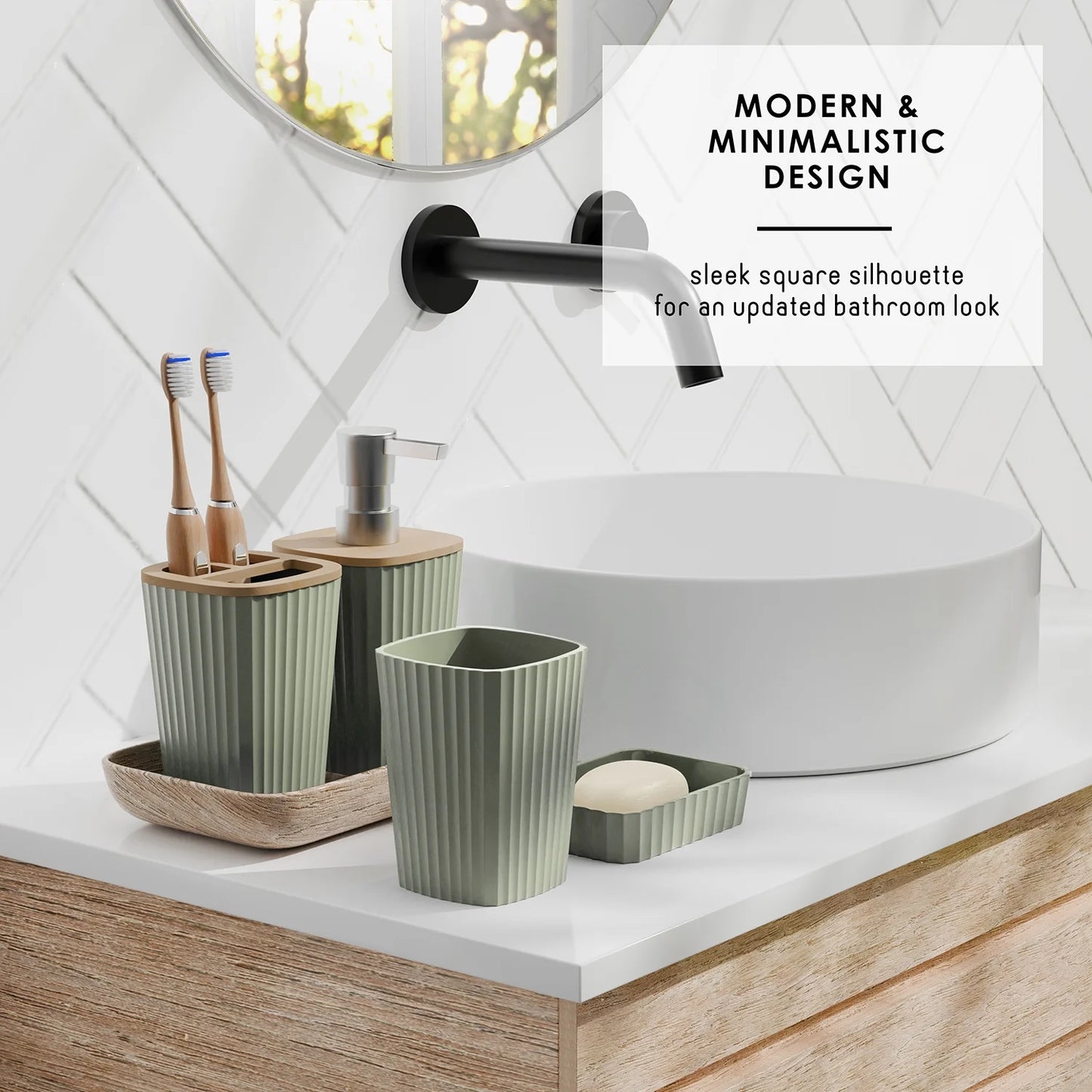 20 Piece Bamboo Bathroom Sets, Sage Green Bathroom Accessories Set for Minimalistic Bathroom Décor