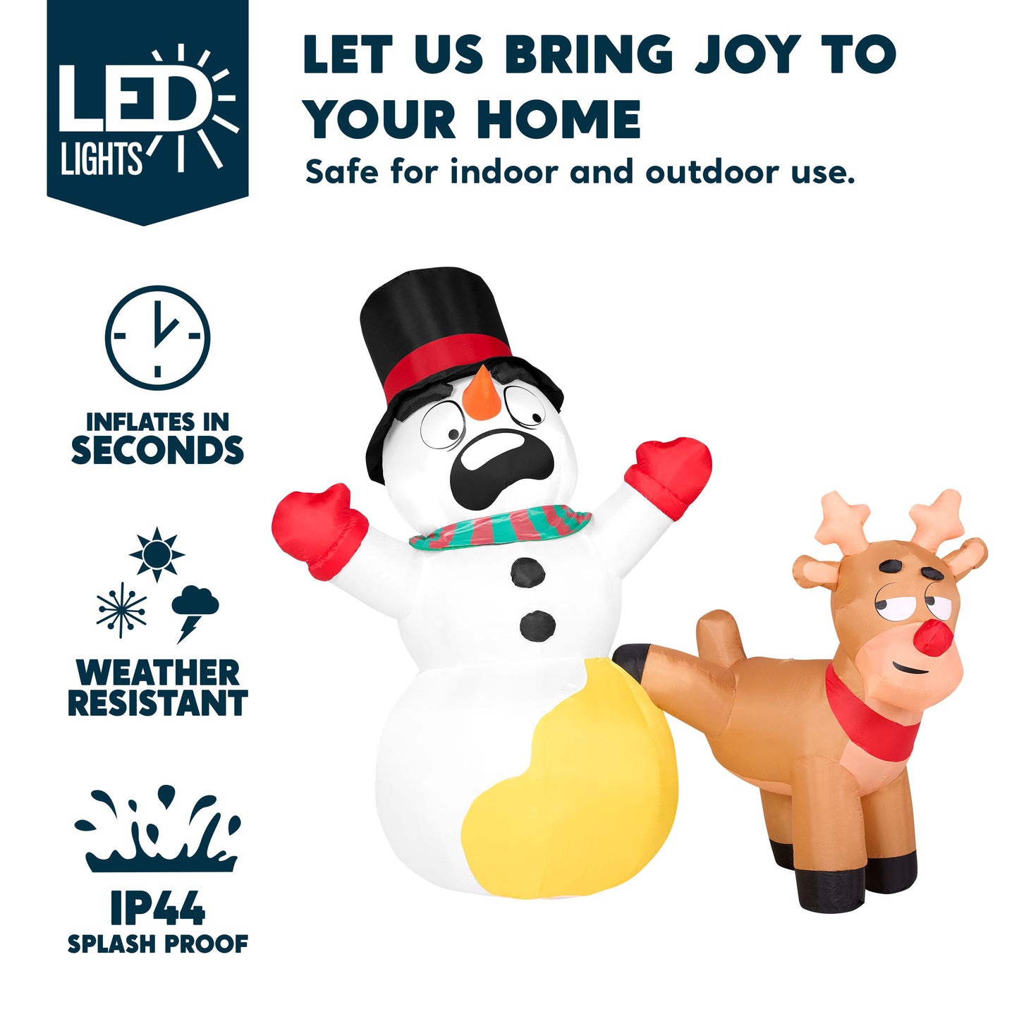 6.6 Ft Christmas Inflatables Reindeer Snowman Outdoor Decorations,Christmas Reindeer Peeing on Snowman Blow Ups Yard with Built-In Leds for Holiday Party Garden Lawn Decor