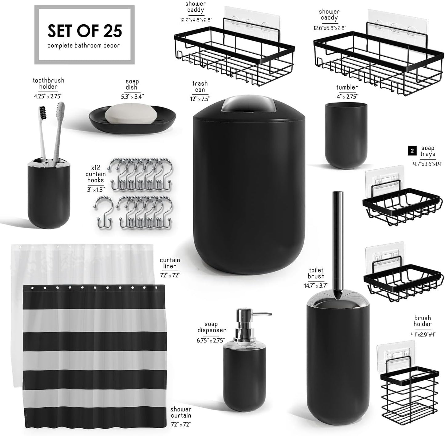 Clara Clark Bathroom Accessories Set - Bathroom Set with Adhesive Corner Shower